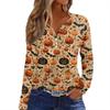 Women's T Shirt Tee HAlloween Print Button Long Sleeve Daily Weekend Fashion Basic V- Neck Regular Top