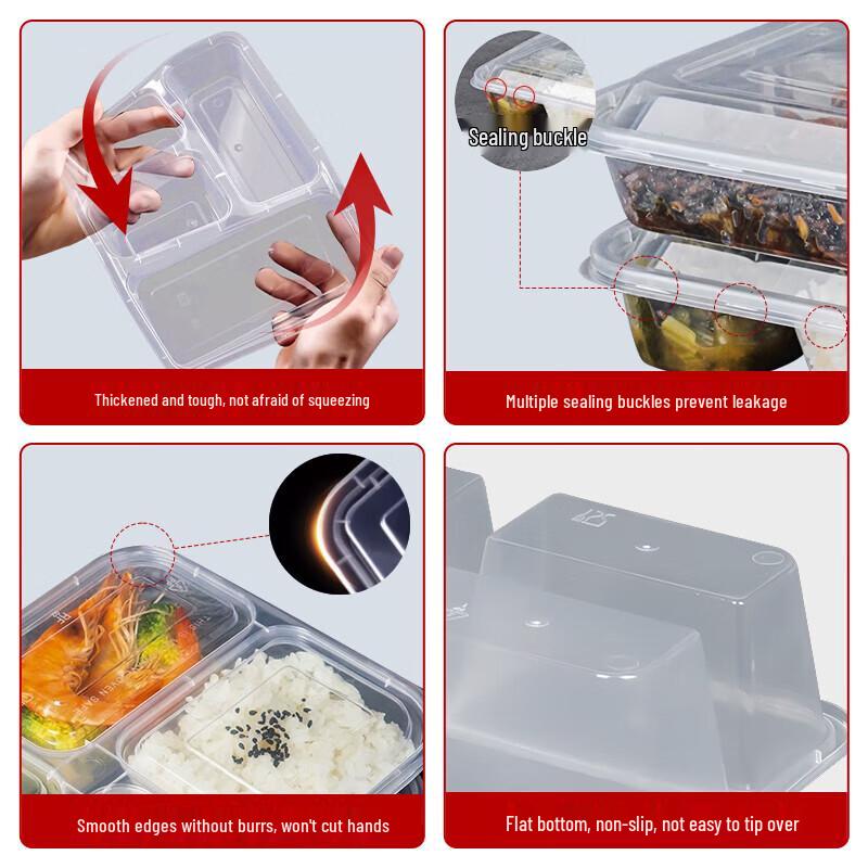 Youxia Eco-Friendly 5-Compartment Disposable Lunch Boxes with Lids, 150 Sets