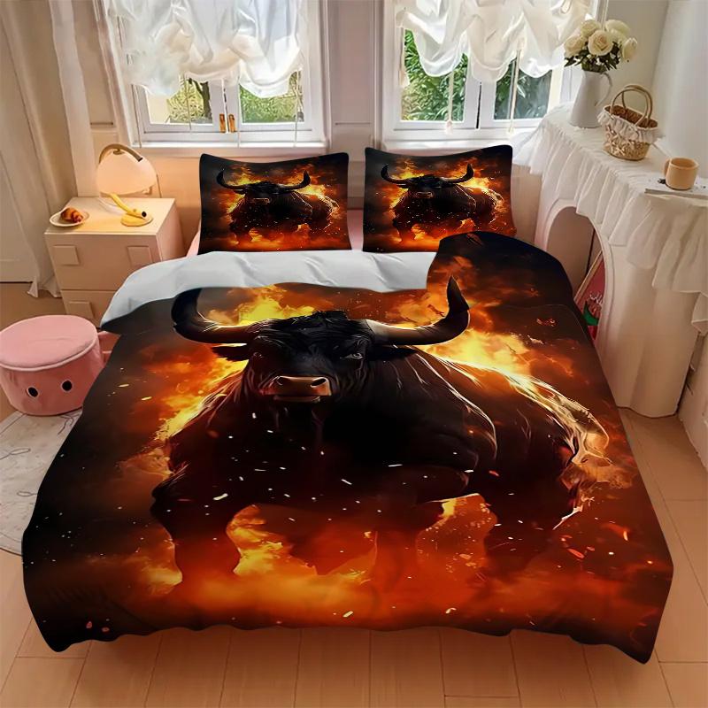 3pcs Anime Bull Decorative Bedding Set - Includes One Quilt Cover and Two Pillowcases (No Core) - Perfect for Bedroom and Guest Room Decoration, Festi