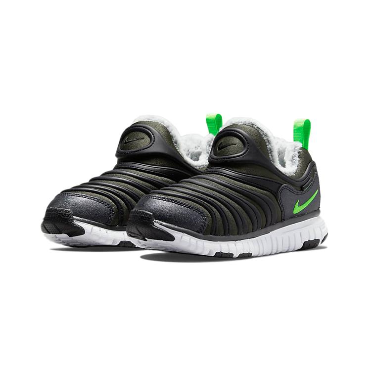 Nike Dynamo Free Caterpillar, Plush Low top Kids Lifestyle Shoes Black Green Children Aged 3 7 Years Old DO5887-331
