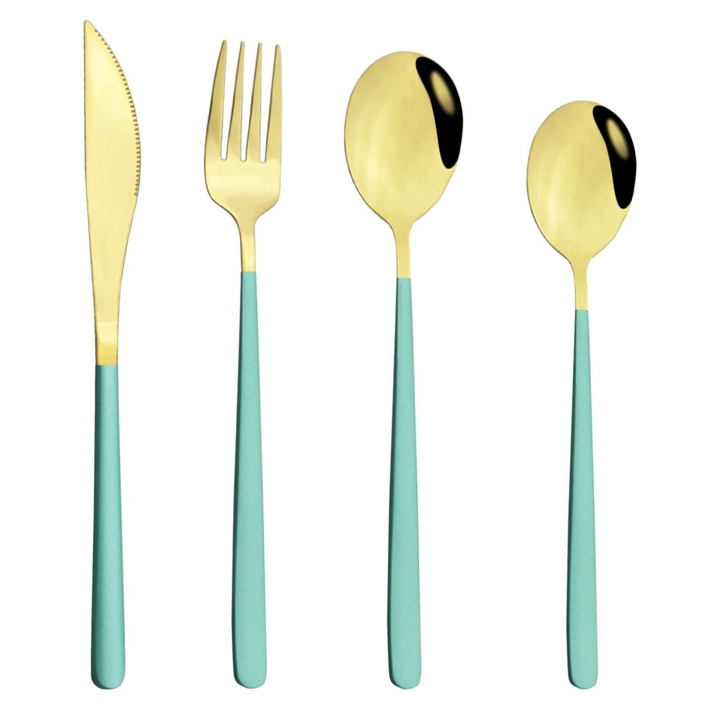 4Pcs/Set Knife Fork Spoon Dinnerware Cutlery Set 304 Stainless Steel Tableware Flatware Set Black Gold Set Kitchen Dining Silverware Set