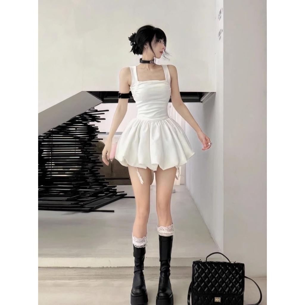 Spice Girl White Suspender Dress Women's Summer Temperament Senior Sexy Waist Thin Princess Tutu Skirt Small Man