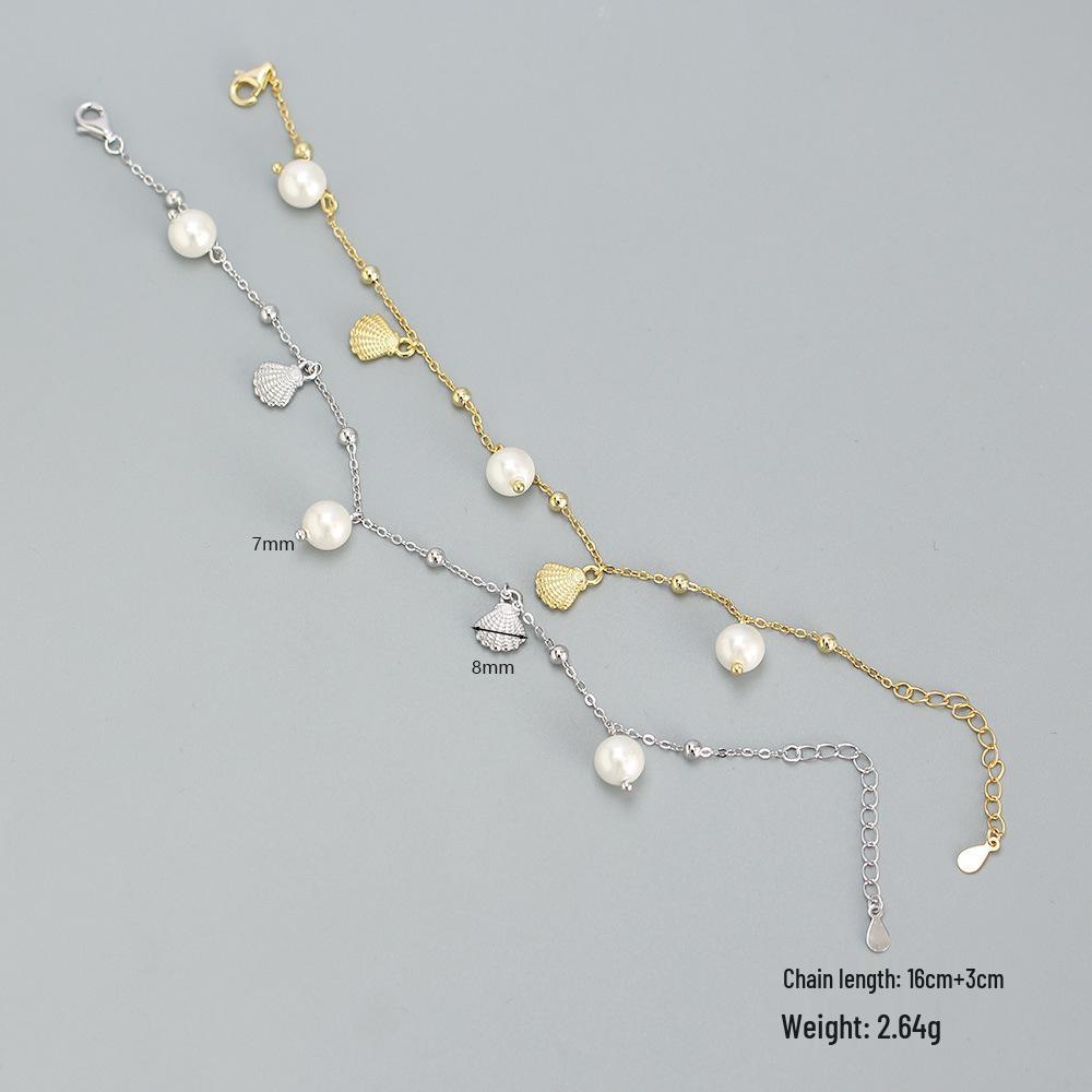 S925 Sterling Silver Pearl Shell Charm Bracelet - Fresh Summer Girl's Jewelry