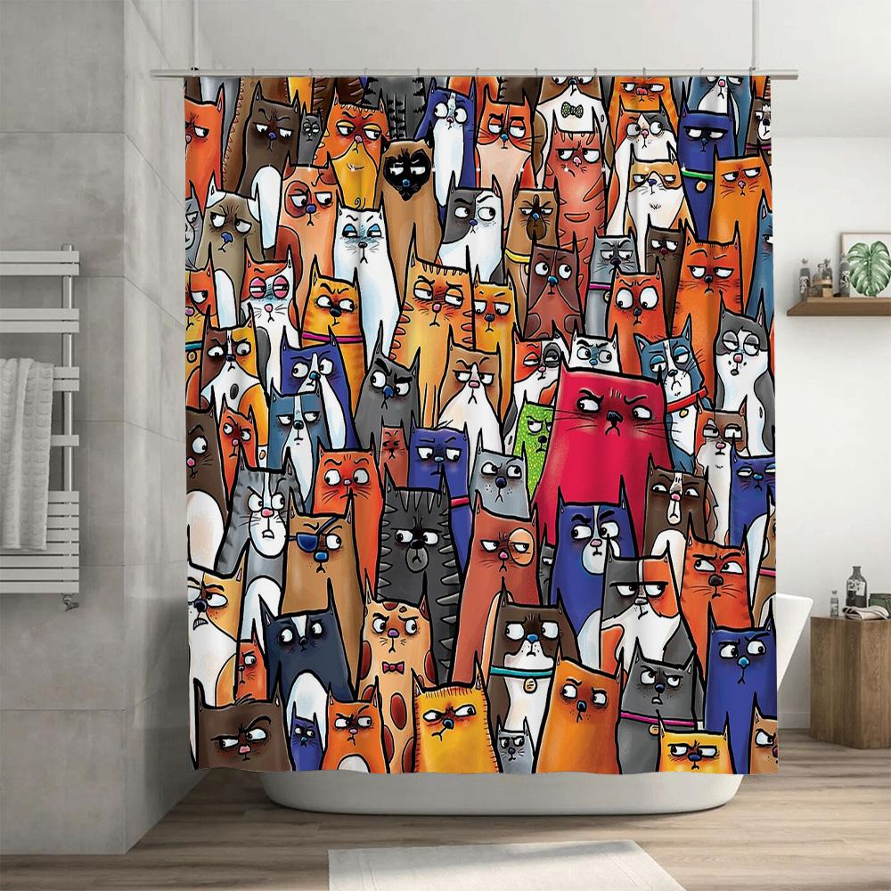 Cat Shower Curtain Cute Funny Pet Animal Pattern Bathroom Decor Waterproof Liner Vintage Home Decor Gift Idea Novelty Washable F