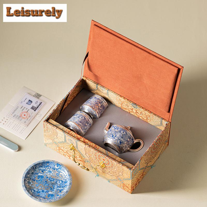 Handgefertigtes vergoldetes Silber verschlungenes Lotus-Teegeschirr Komplettes Set Japanisches Teezeremonie-Set Haushalts-Teekanne und Teetasse Set Teegeschirr Handwerk