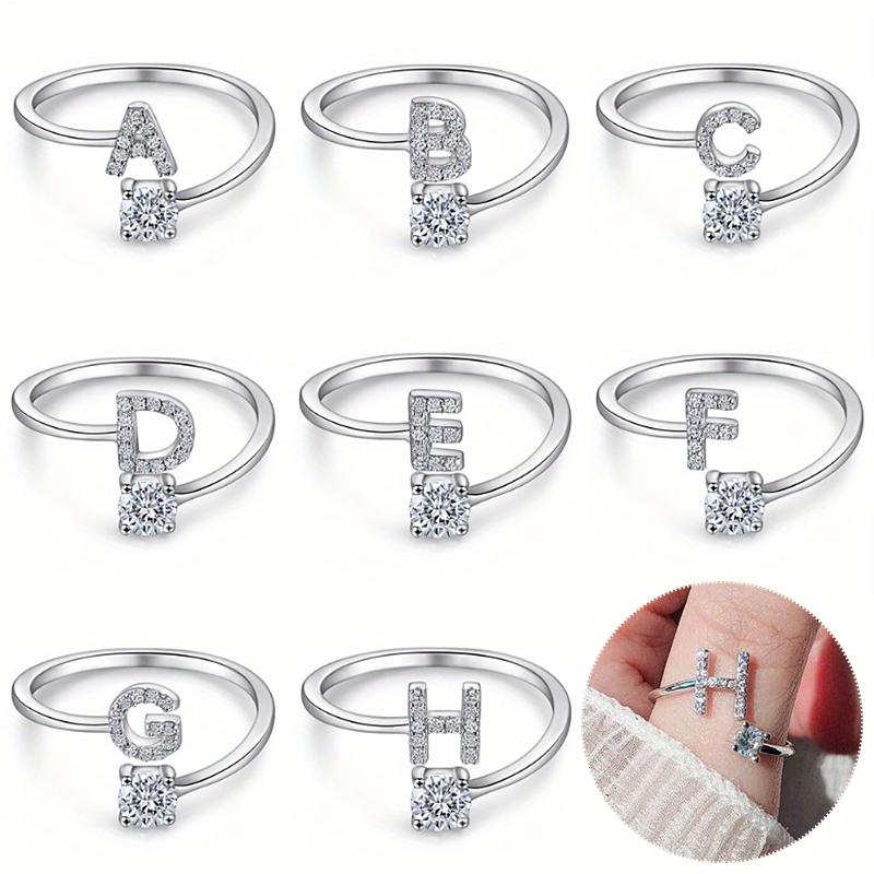 1 Stück Offener Ring Glänzender Schmuck Geeignet zum Stapeln von Accessoires Niedliches Buchstaben-Thema Ideales Geschenk Freie Kombination Kundenspezifische Ringe Silber