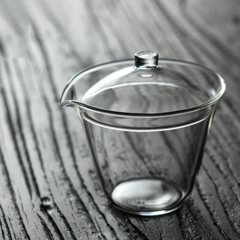 Gaiwan Trasparente in Vetro da 150ml con Bocca Stile Giapponese Tazza per Preparare il Tè Verde