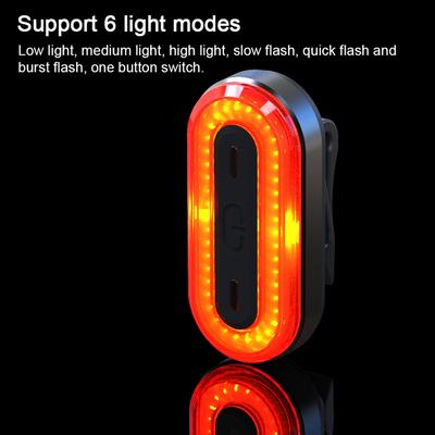 Lanterna traseira de bicicleta recarregável por USB Luz traseira de advertência para ciclismo Suporte 6 modos de luz para MTB