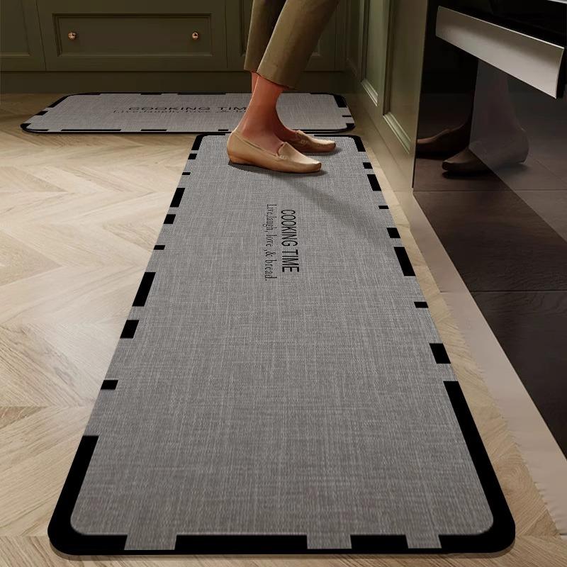 Kitchen Carpet Waterproof Floor Mat PVC Leather Non-slip Mats Home Decor Rug Black Light Luxury Elegant Style Alfombra De Cocina