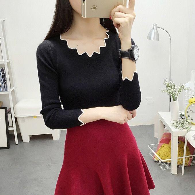 

Свитер Осенний модный женский свитер Элегантный тонкий повседневный полосатый вязаный свитер с длинным рукавом