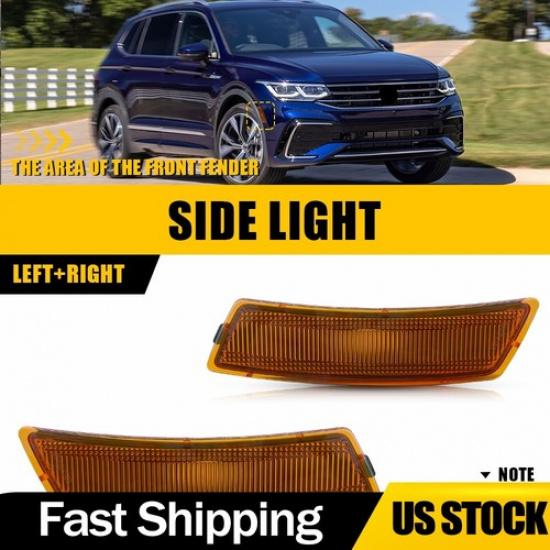 Amber Front Bumper Side Marker Lights Housings For 18-23 VW Tiguan 12-19 Beetle
