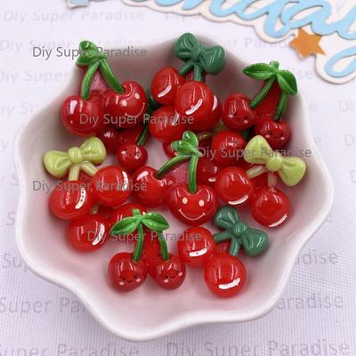 16 pièces Coloré Kawaii Dessin Animé Nœud Rouge Cerise Dos Plat Pierre DIY Mariage Nœud Bijoux Applique Décoration Maison Artisanat Accessoires