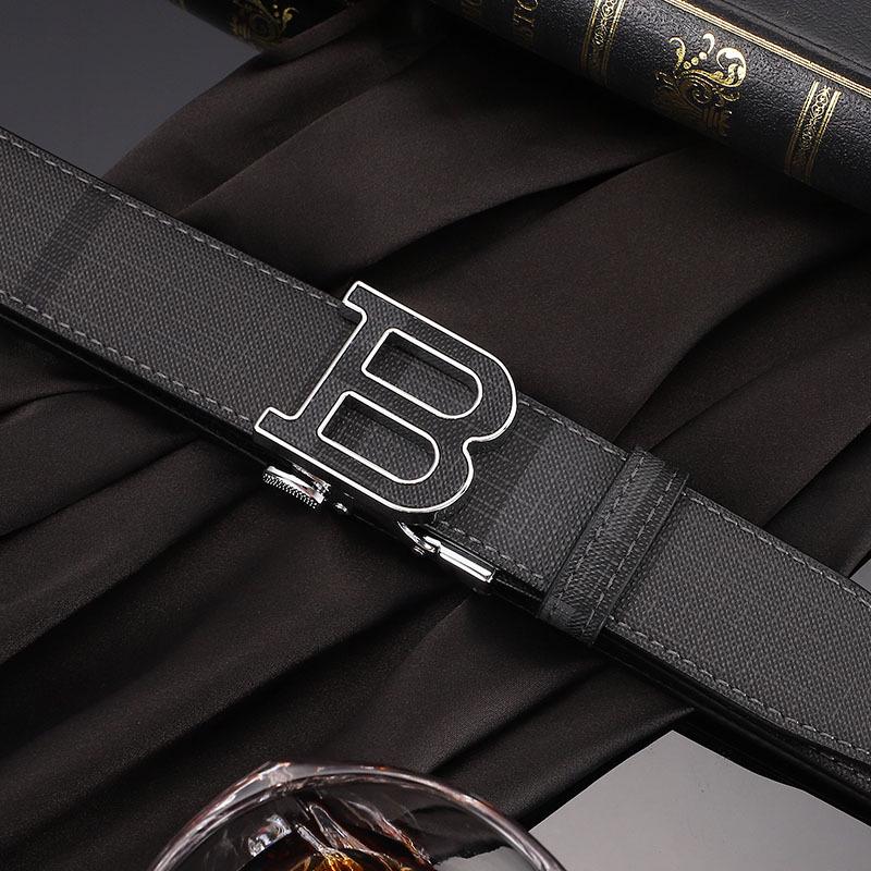 Men's Genuine Leather Belt - Cowhide Plaid with Automatic Buckle, Versatile Business & Fashion Style