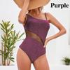 Nová móda Jednobarevná Lesklá síťovina Spliced ​​One Piece Bikini Plavky Sexy krajkové duté plavky s otevřenými zády Exquisite zlaté plážové bikiny
