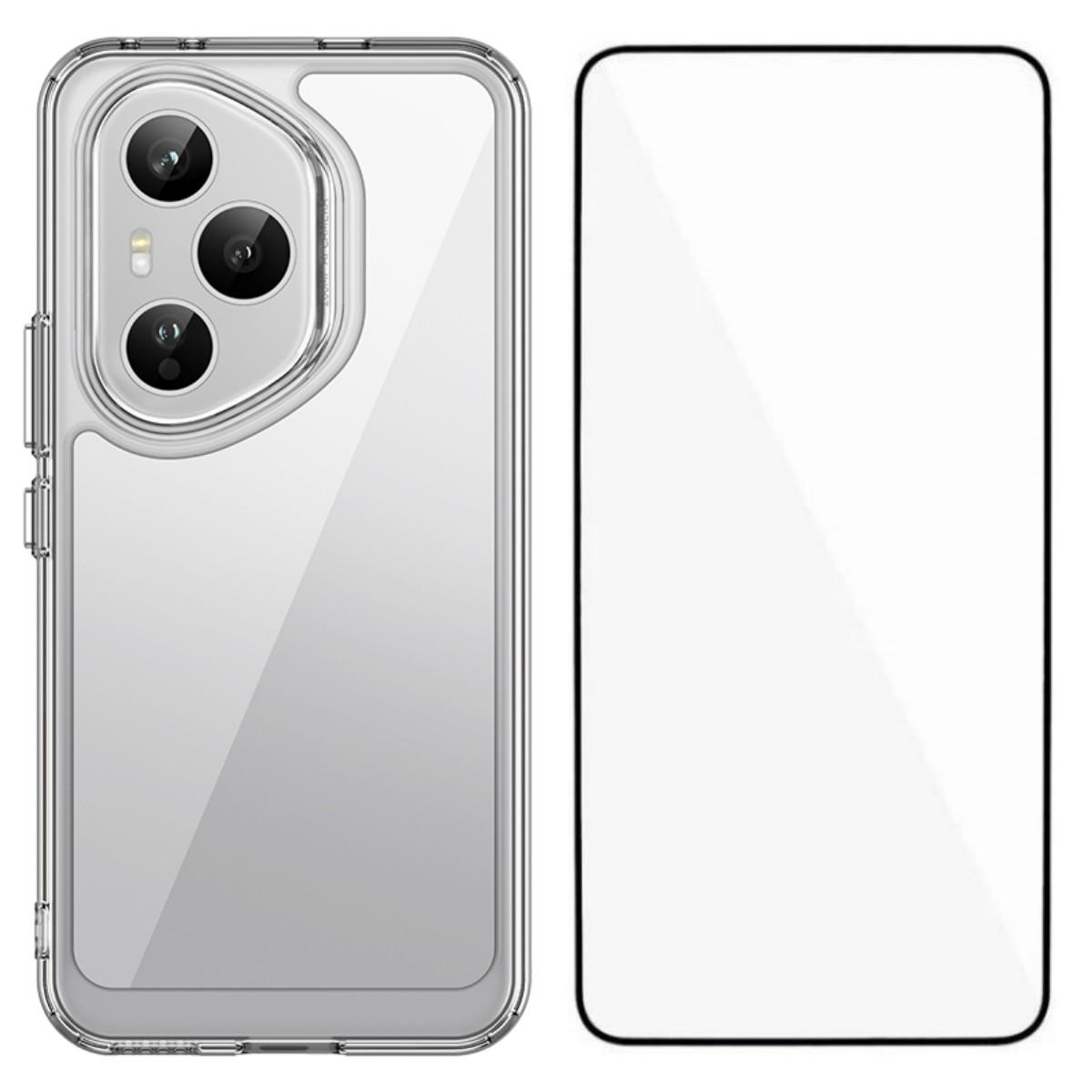 

Для Honor 400 Pro 5G (Глобальный) Чехол WANLONFENG серии MF из ТПУ и акрила, прозрачный чехол для телефона с пленкой из закаленного стекла Transparent