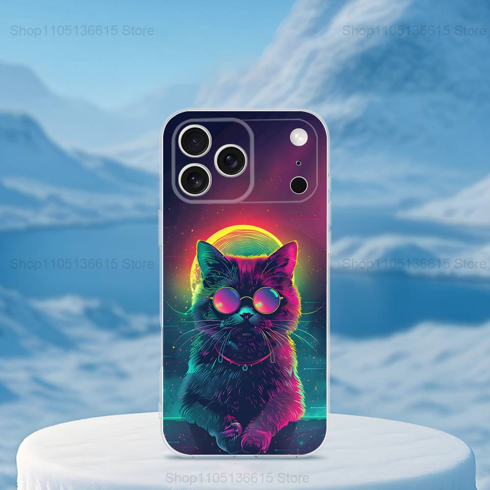 Phantasy Cat Painting Art Phone Case For iPhone 16,15,14,13,12,11,17 Pro,Max,Plus,X,XS,XR,SE,Mini Transparent Soft Cover