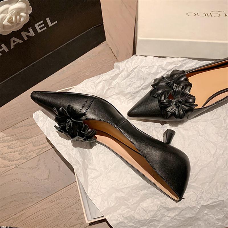 Fashion New Spring Sheepskin Women Shoes Shallow Flower Pointed Toe Women Pumps Shoes for Women Zapatos De Mujer Ladies Shoes Stiletto