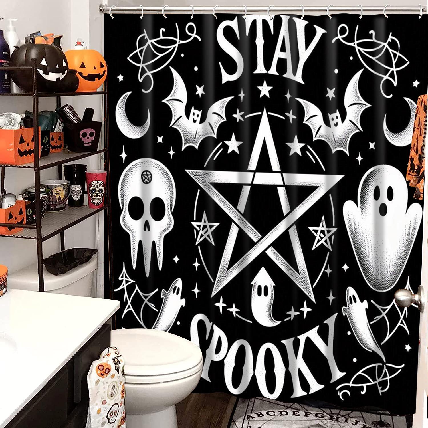 

Halloween Skull Pattern Bathroom Shower Curtain With 12 Hooks Home Bathroom Decor And Accessories 180x180cm curtain фіолетовий