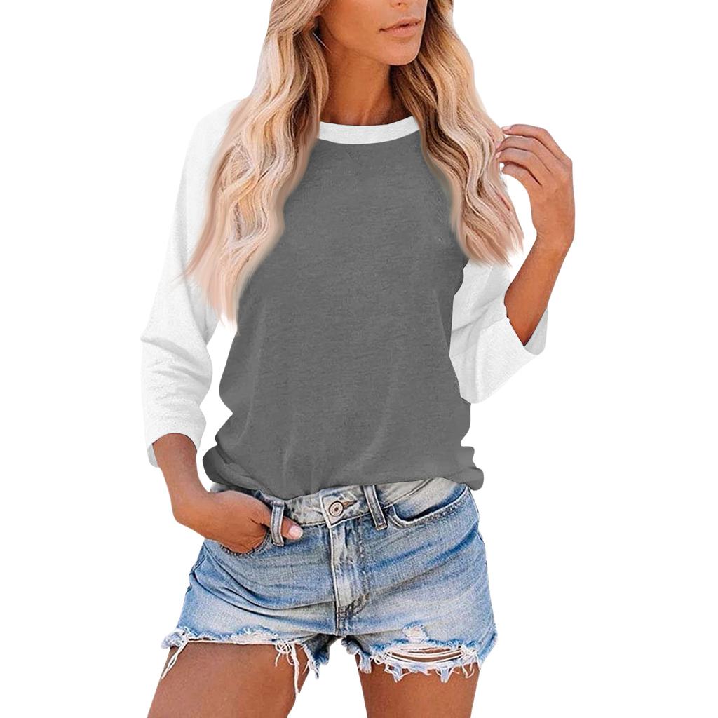 Damen Casual Fashion Loose Color Matching Dreiviertelärmel Stitching T-Shirt Top
