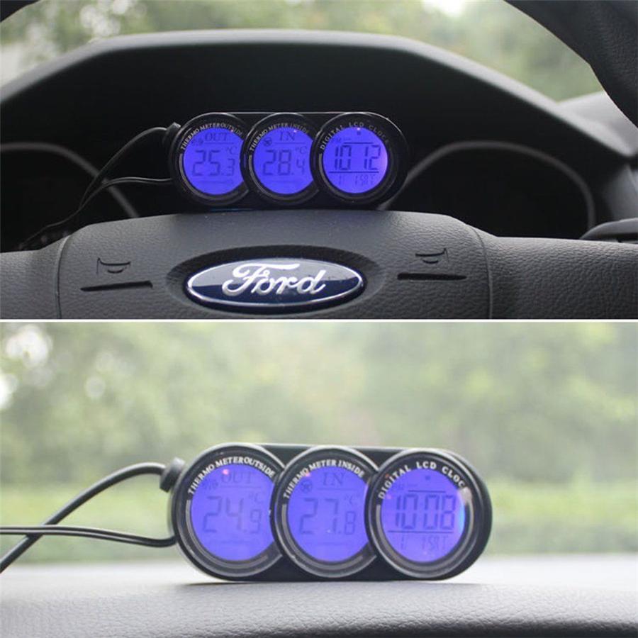 Auto Vnitřní/Venkovní Teploměr a Hodiny Digitální LCD Displej Oranžové/Modré LED Podsvícení