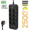 EU Plug AC Outlet Multitap Power Strip 2M Extension Cable Electrical Power Strip USB Home Office Surge Protector Network Filter