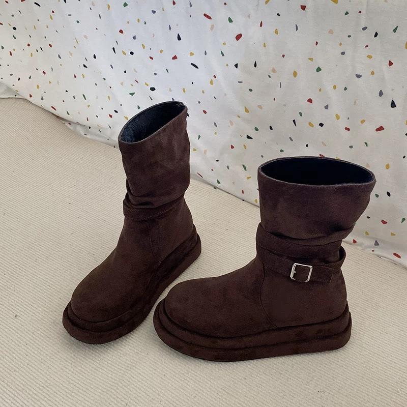 

Thick-soled suede short boots women s 2025 autumn and winter new Martin boots sweet and cool hot girls look thin and increase height stacking boots 40 темно-коричневого кольору