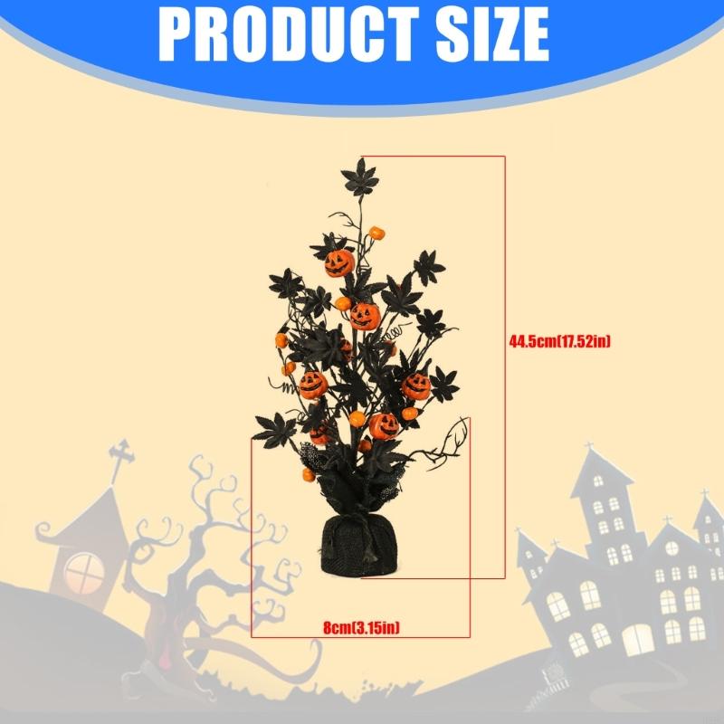 Halloween Artificial Tree Decoration With Pumpkins and Black Maples Leaves for Home Party Desktop Display