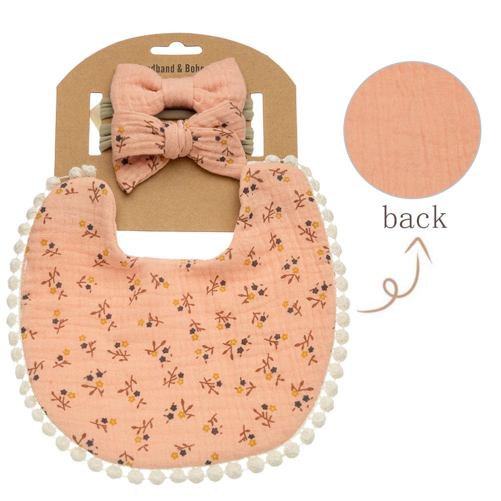 Baby Flower Bibs & Headbands Bow Nylon Hairbands Double Side Saliva Towel Feeding Burp Cloth Scarf Boys Girls Headwear