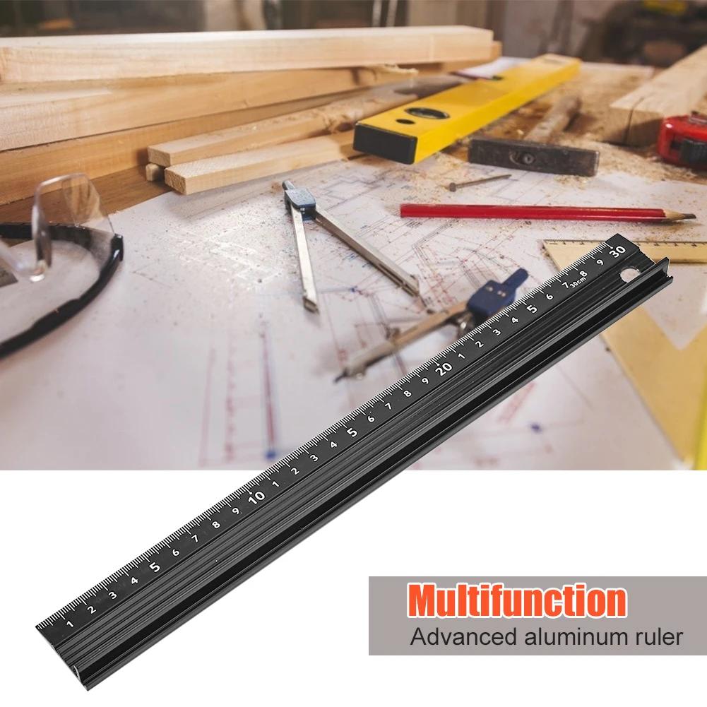 Multi-function Aluminum Alloy Hand Protective Ruler 30/45cm Non-slip Straight Ruler Laser Printing Scale Ruler Woodworking Tool
