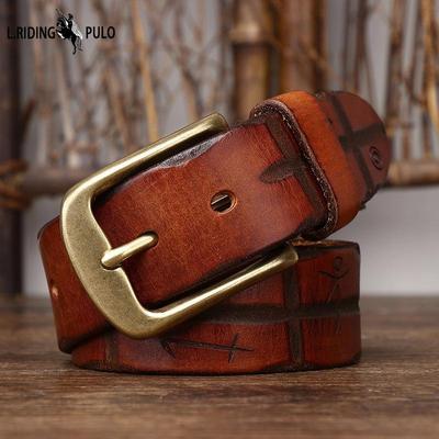 Cintura da Uomo Fatta a Mano Retro in Pelle Conciata al Vegetale Vera Pelle Bovina Superficie Cintura da Uomo Versatile Personalità Tendenza Cintura per Pantaloni