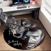 1pc Black and White Retro Johnny Hallyday Round Carpet Painted Printed Circular Carpet, Home Door Mat, Outdoor Travel Protection Carpet