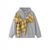 Bow Plaid Hooded Sweater Men's and Women's Trendy Brand Loose and Versatile Couple Hoodie