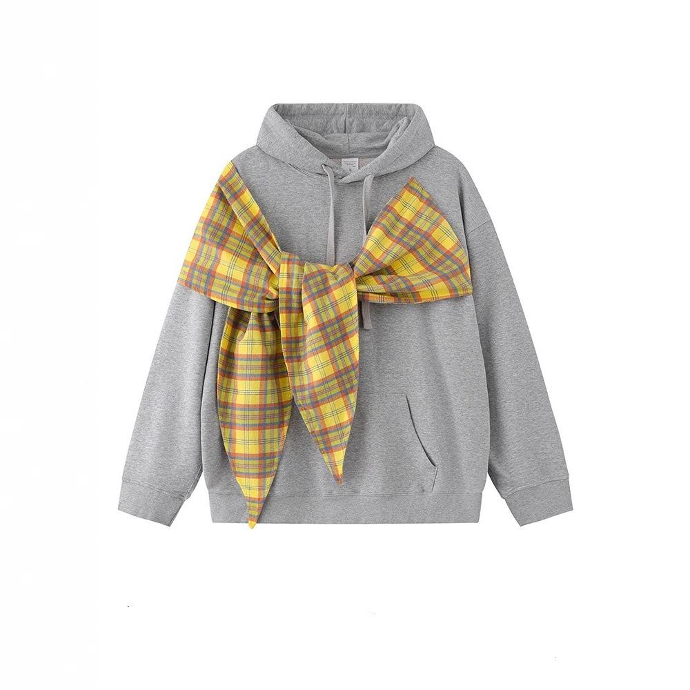 Bow Plaid Hooded Sweater Men's and Women's Trendy Brand Loose and Versatile Couple Hoodie