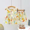 Girls' Summer Cotton and Silk Sleeveless Two-piece Floral Floral Floral Pattern Set