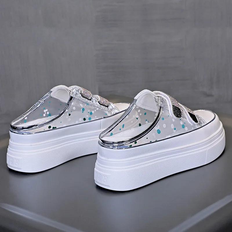 Fashion 2025 New style Lazy People's Inside Tall Half Slippers Summer Thick Bottom Baotou Sandals Wearing Fashion Slippers Outside Women