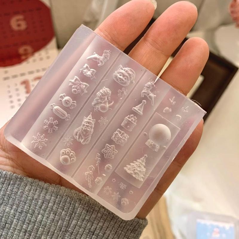 3D Baroque Angel Butterfly Christmas Tree Snowman Nail Mold DIY Nail Art Decorations Silicone Carving Mold Manicure Template