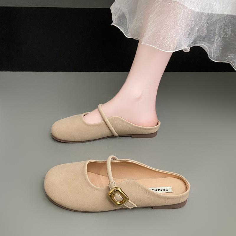 Baotou Half-drag Women's Outer Wear 2025 Spring and Summer New French Flat-soled Soft-soled Fashionable Women's One-pedal Doudou Single Shoes