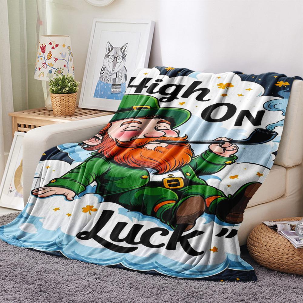 1PC Leprechaun poster Print FlAannel Blanket, High quality Comfortable for All Seasons, Home Decor, Warmth and Comfort