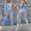 Women Pants Pockets Elastic Solid Color Pencil Butt-lifting High Waist Cropped Leggings