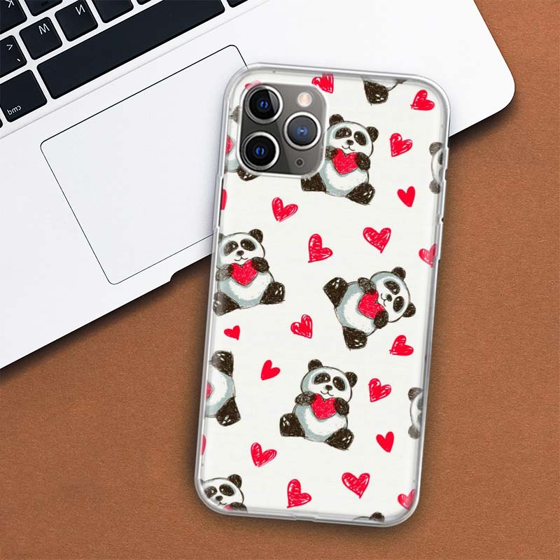 Cartoon Niedlicher Panda Bär Handyhülle Für Apple iPhone 11 12 13 14 Pro 7 XR X XS Max 6 6S 8 Plus + Mini 5 SE Druck Weiche Hülle Coque