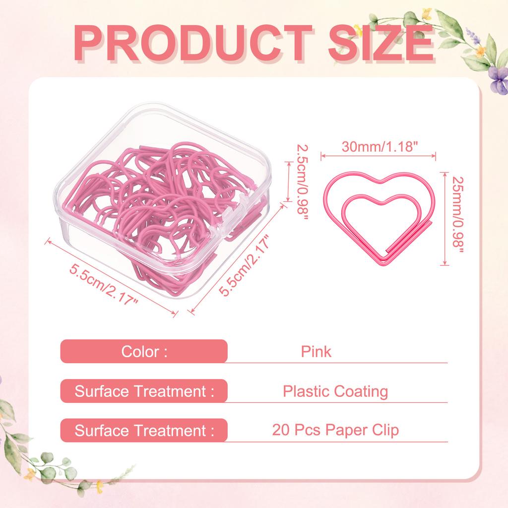 20Pcs Heart Shape Metal Paper Clips Binder Clip Mini Bookmark Book Binding Note Decor Stationery School Office Binding Supplies