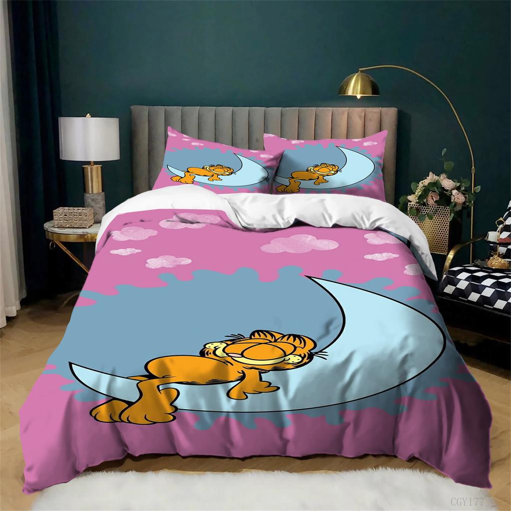Kids Ga-rfie-ld Classic Bedding Set Lightweight Duvet Cover Set Ultra Soft Quilt Cover All-Season 3-Pcs Queen Size Room Decor
