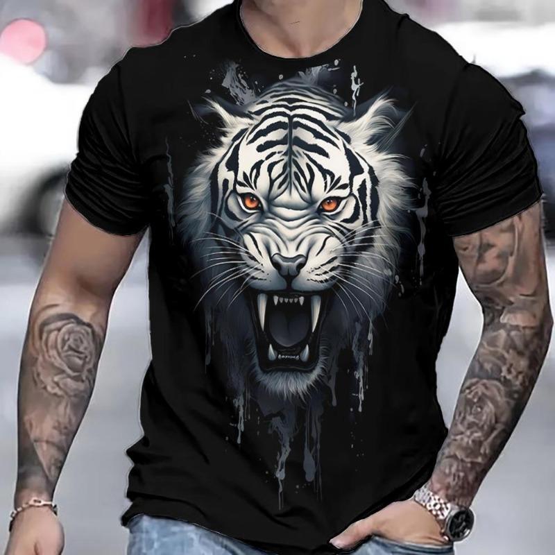 Summer Men's Tiger 3D Printed Pullover Loose Casual Round Neck Short Sleeved Shirt T-Shirts Men’s