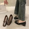Fashion New Retro Mary Jane Shoes for Women French Style Small Leather Shoes Thick Heel Comfortable Brown Square Toe Single Shoes