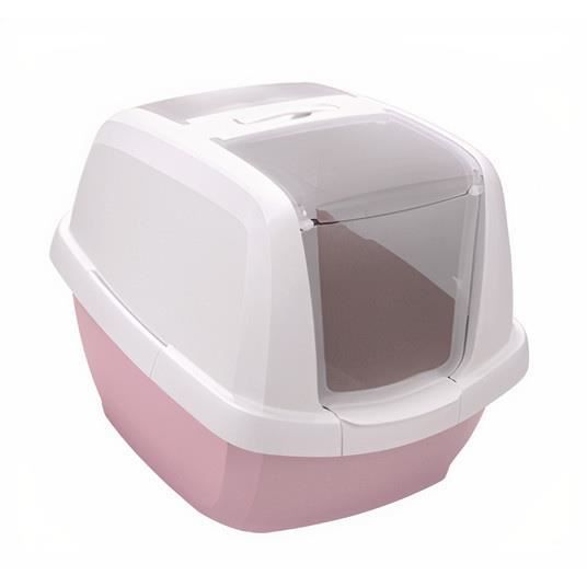 Boîte À Litière - Imac - Maddy - 62 X 49,5 X 47,5 Cm - Rose/Blanc - Pour Grands Chats