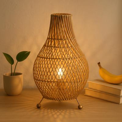 Rattan Table Lamp Natural Bulb Included