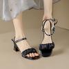 Coarse-heeled sandals women's summer outer wear bow with skirt large-size women's shoes