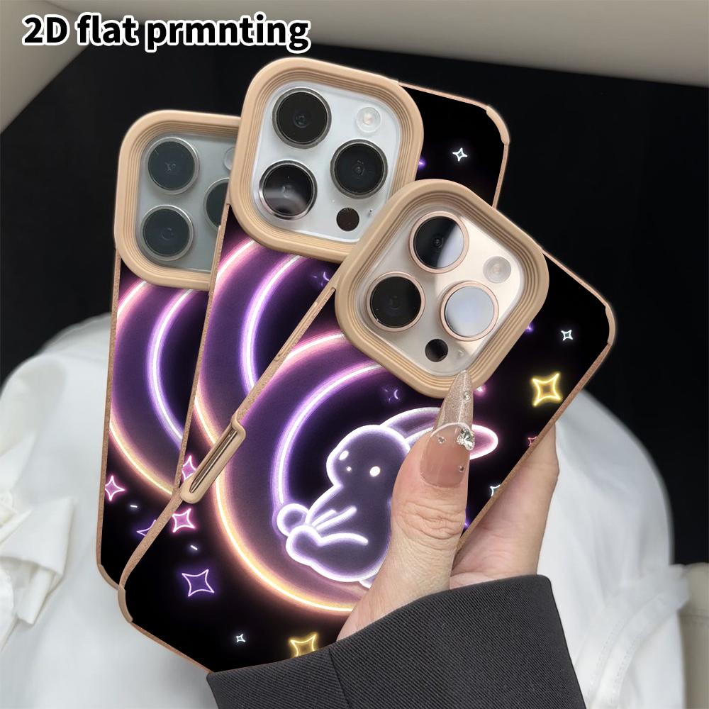 Phone Case: 2D Flat Lambskin Suitable for iPhone 18 17 16 15 14 13 Pro Film Protective Case, Neon Little Rabbit, Christmas and Halloween Gift