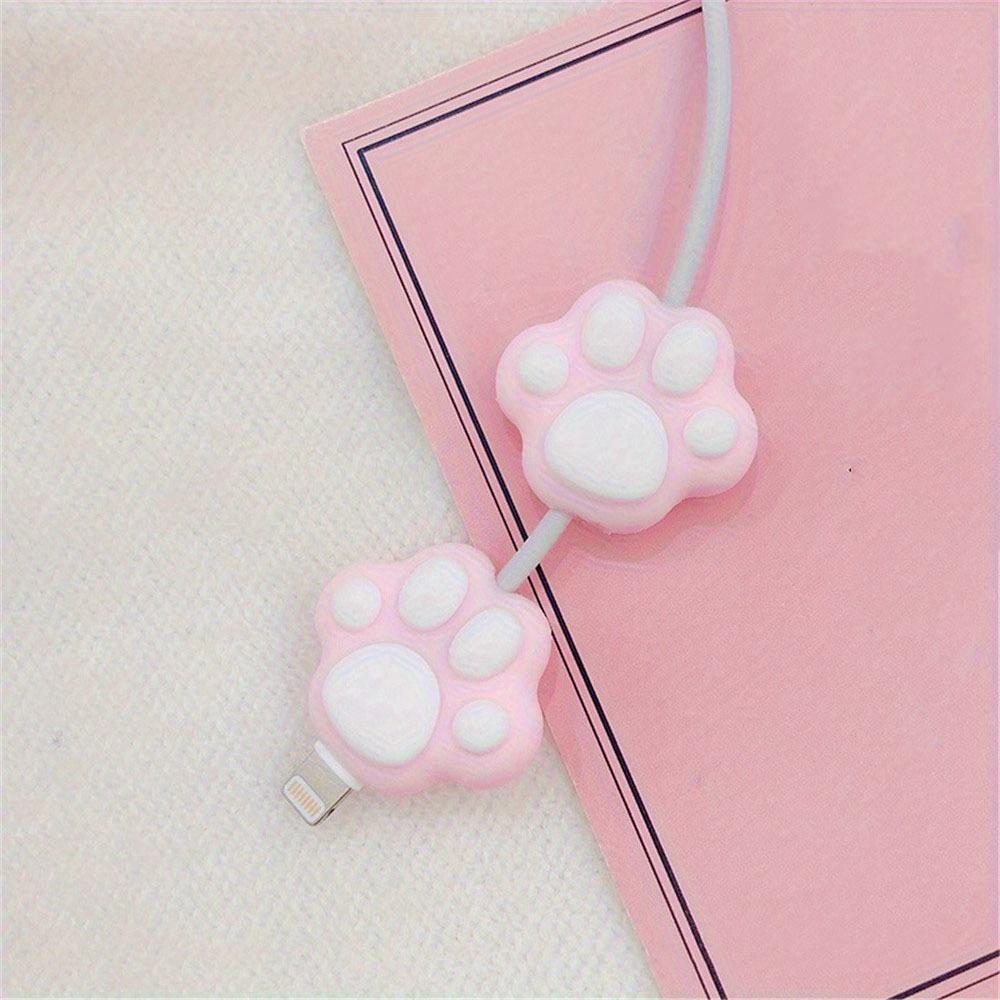 2/4pcs Cute Cat Paw Cable Winder Protector Kawaii Pink Desktop USB Cable Charger Organizer Wire Protection Accessories