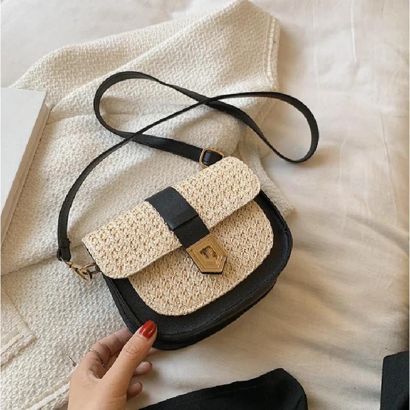 

Жіноча солом яна сумка 2025 року, нова мода, проста маленька свіжа сумка-мессенджер на одне плече, іноземна сумка-сідло чорний